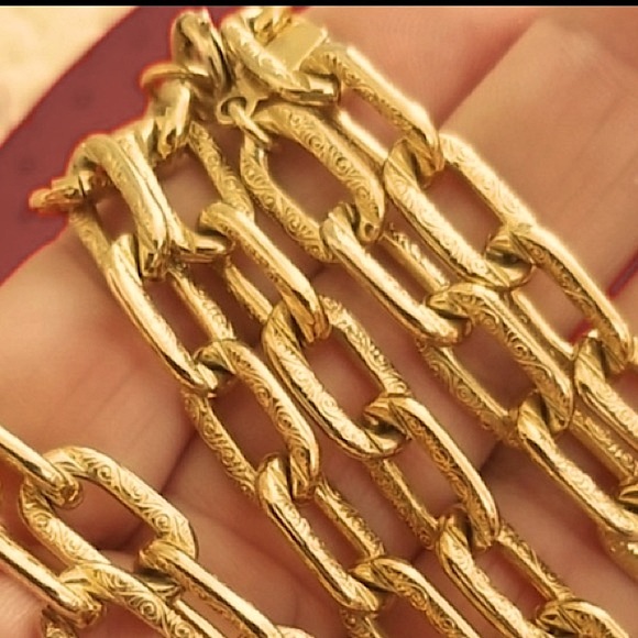 GOLD PAPER CLIP NECKLACE CHAIN 24”x 1/3” ETCH DESIGN LINKS MONET NEW VINTAGE - Picture 4 of 13